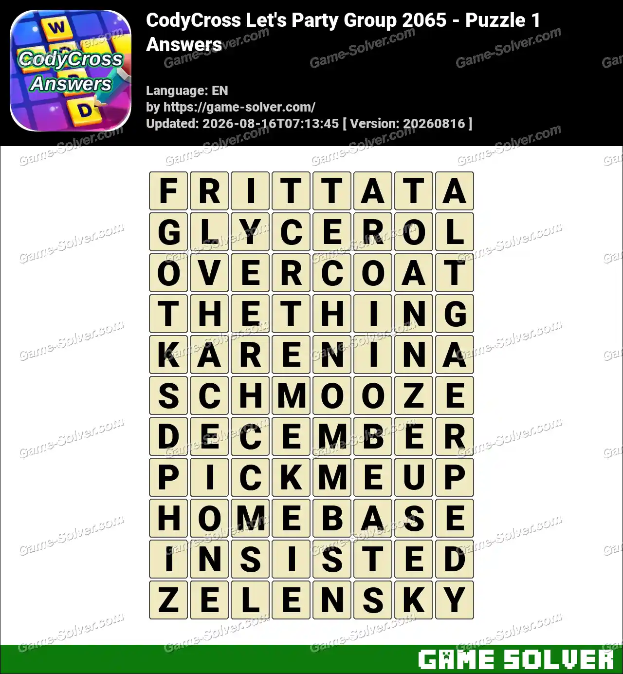 CodyCross Let’s Party Group 2065 – Puzzle 1 Answers